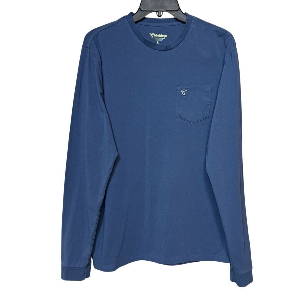 Birddogs Mens Long Sleeve Shirt Size L Blue Pocket Crewneck Casual Athletic Top